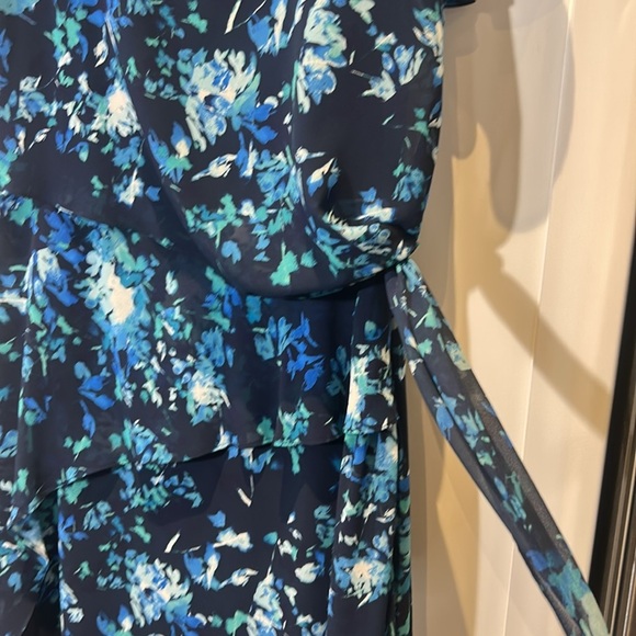 Jacques Vert Collection Blue Floral Chiffon Midi Cocktail Dress Size 10 - Picture 17 of 17